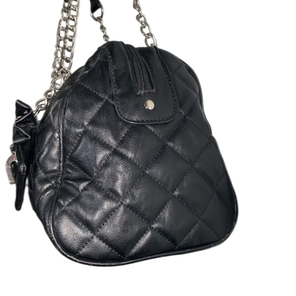 Betsy Johnson Black Quilted Betsyville Handbag Satchel Bag Preloved - Picture 5 of 8